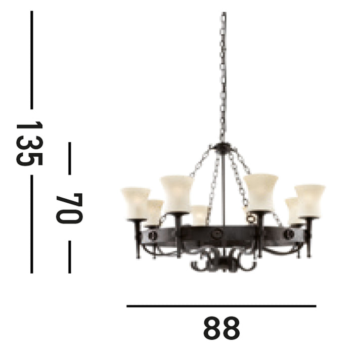 Lampadario Classico Cartwheel Acciaio Nero Vetro 8 Luci E27