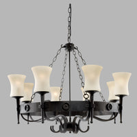 Lampadario Classico Cartwheel Acciaio Nero Vetro 8 Luci E27