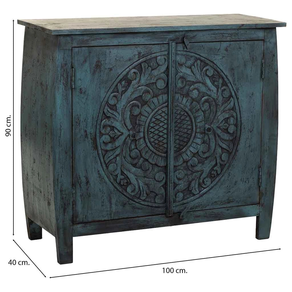 Credenza in legno intagliato artigianale, 100x40x90h cm