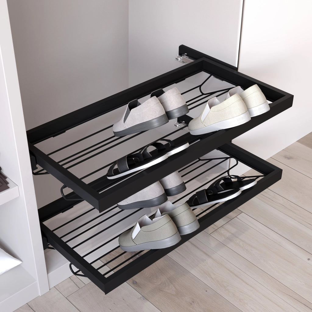 Kit Cassetto Portascarpe e Telaio per Armadio 600 mm in Alluminio e Plastica Emuca Nero