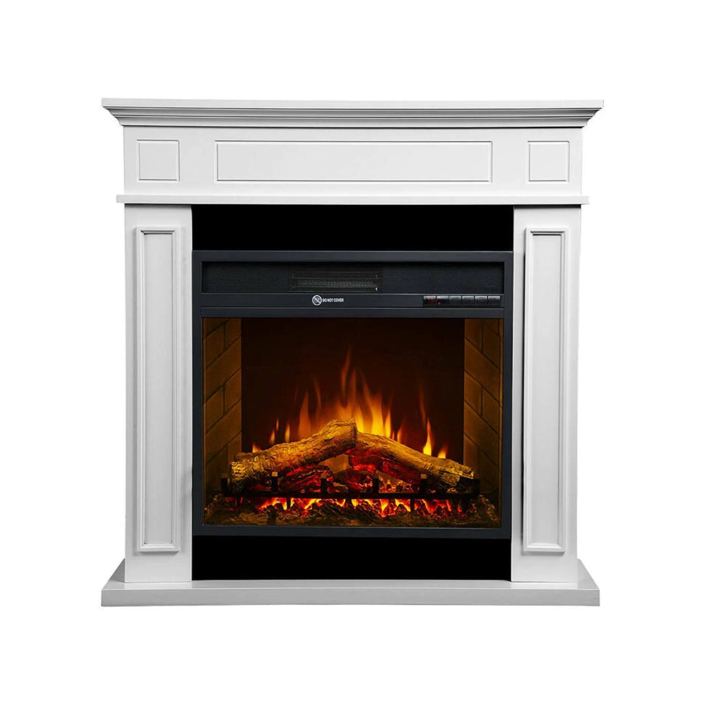 Camino elettrico Airola, Stufa elettrica, Focolare elettrico a parete, Caminetto moderno, Made in Italy, 90x28 h91 cm, Bianco