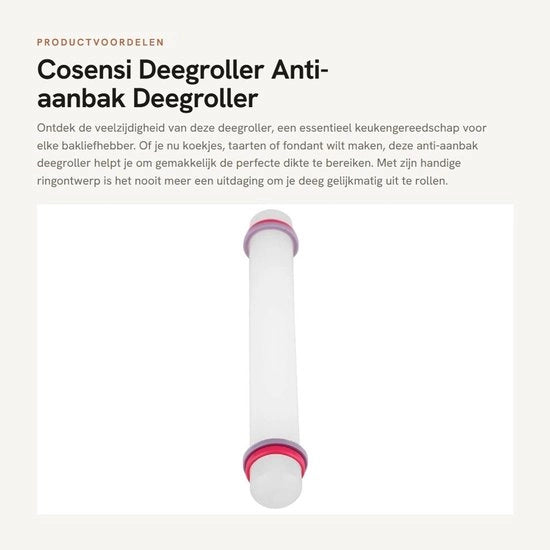 Fondant Deegroller con Antiaanbaklaag - Gereedschap da Cucina - Dikte Uniforme - 22,5 x 2,5 cm - Leggero - Gadget da Biscottificio