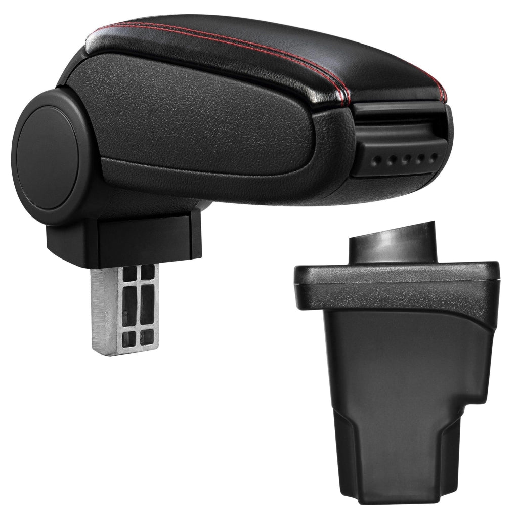 Bracciolo centrale per Seat Leon III (tipo 5F) con scomparto imbottito in similpelle nera con cuciture rosse 03_0000672