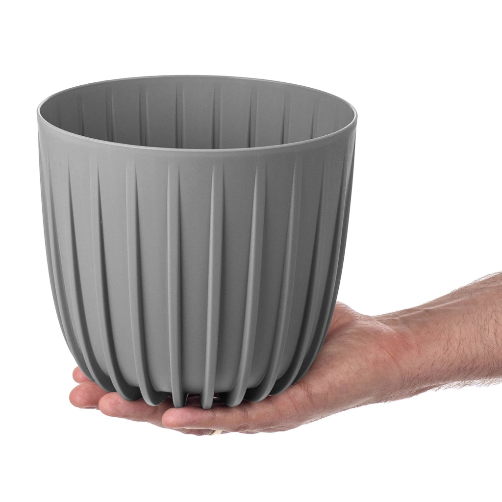 KADAX Vaso da fiori, coprivaso rotondo da 17,5 cm in plastica, supporto per fiori grigio