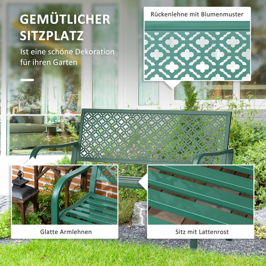 Panchina Da Giardino – Design Ergonomico – 127 x 63 x 83 cm – Acciaio – Verde Scuro – Per Terrazza E Balcone