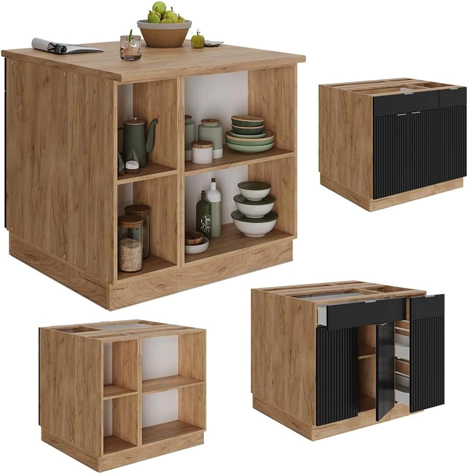 Isola cucina Fame-Line, Nero a righe, 90 cm con cassetto, senza piano di lavoro