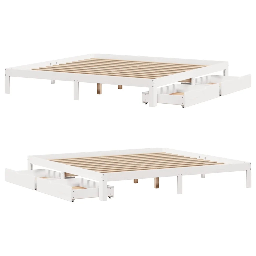 Giroletto con Cassetti Bianco 200x200 cm Legno Massello di Pino 3301957