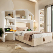 Letto bambino-Xylo-90x200 cm-imbottito, libreria, USB-C, idraulico, colore naturale