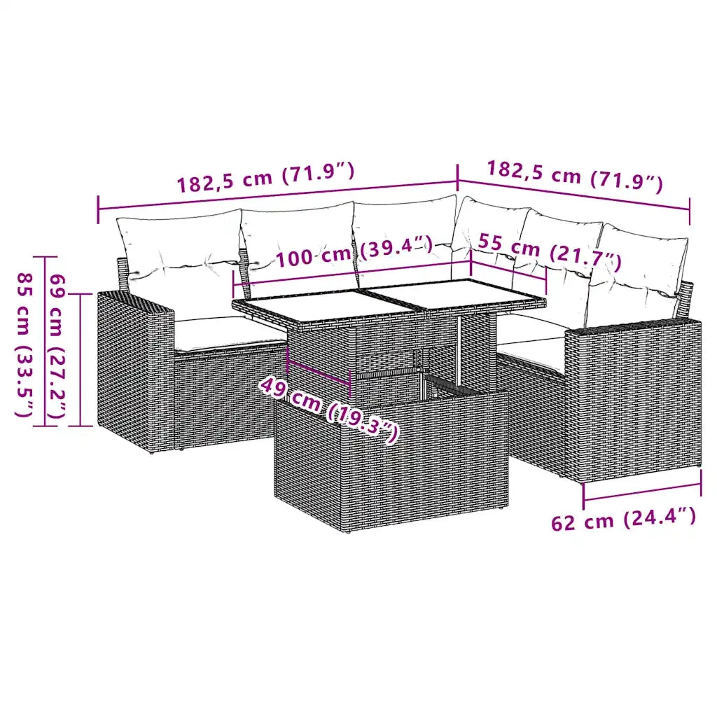 Set Divano da Giardino 6 pz con Cuscini Nero in Polyrattan 3267266
