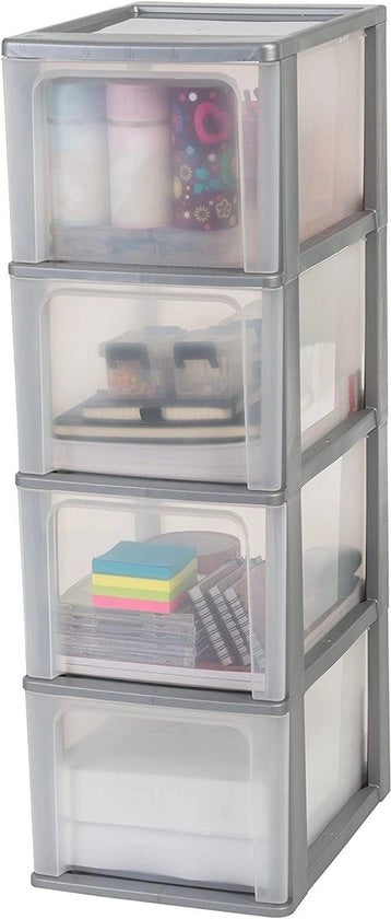 Cassettiere 4 Cassetti 13L A4 Cassetti Chiari Cassettiera per Ufficio e Sala da Pranzo in Grigio
