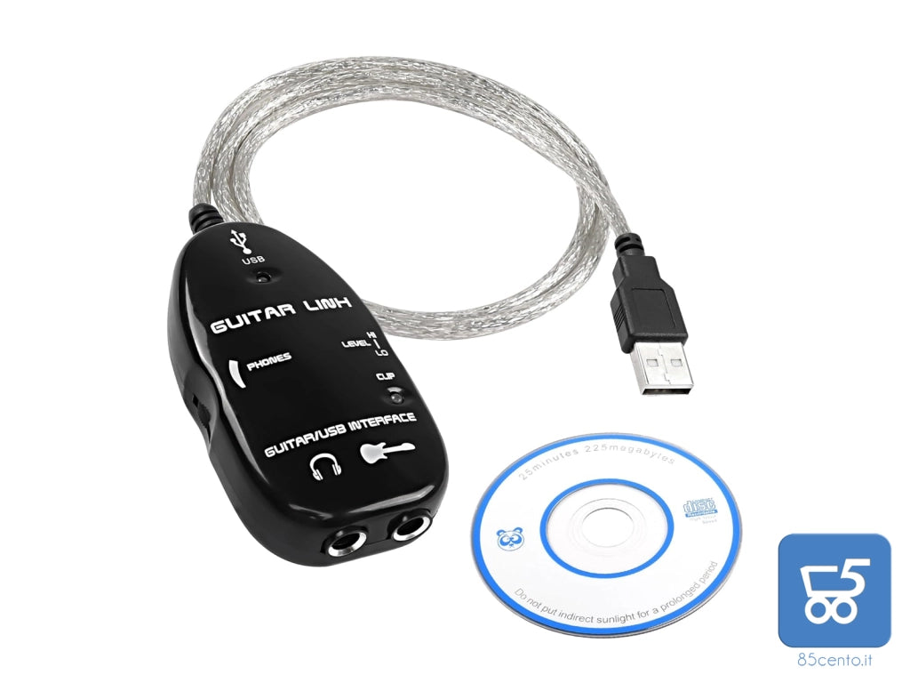 Scheda audio USB Guitar Link per Chitarra Adattatore USB di registrazione PC MAC Lunghezza 1 Metro con Uscita Cuffie
