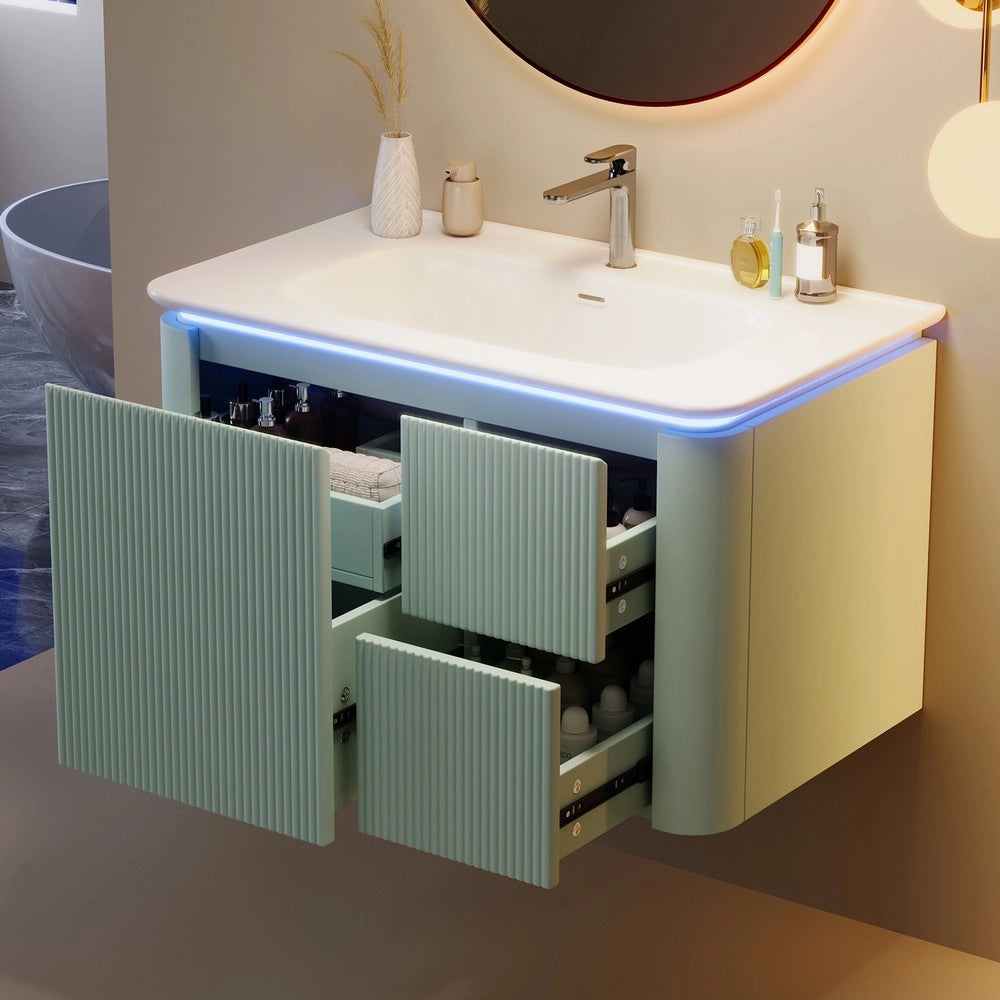 Mobile Bagno Sottolavabo Sospeso con Cassetto e LED ¨C Xylo ¨C Verde 80.5x47.5x51