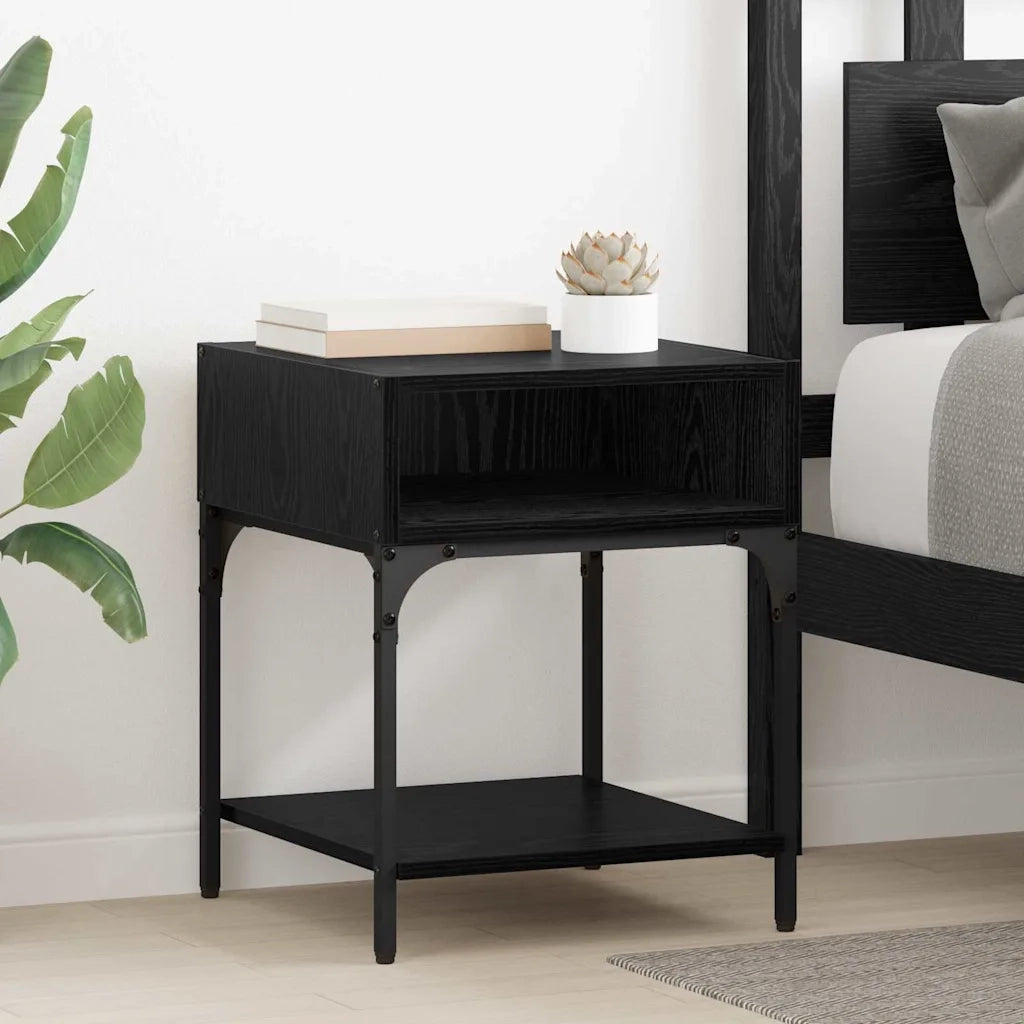 Comodino 2 pz-Set di 2 Tavolino da notte Rovere Nero 40 x 40 x 50 cm Legno multistrato