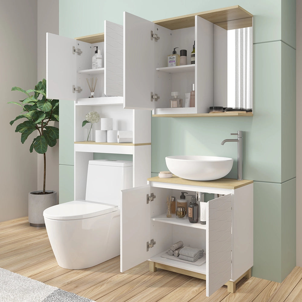 Vicco Set di mobili da bagno Bianco/quercia 3 parti