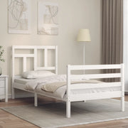 Giroletto con Testiera-Struttura Letto con testiera Bianco 90x200 cm in Legno Massello 634224