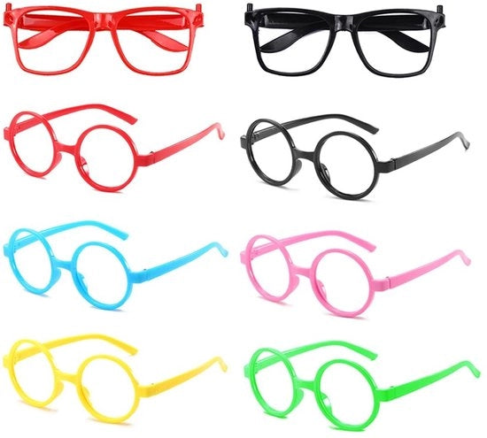 Montature occhiali per bambini 8 pezzi - Colorate - Ronde/Quadrata - Montature in plastica - Cosplay - Senza avvertenza di sicurezza - Montature occhiali