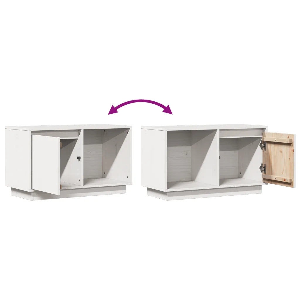 Mobile Porta TV Bianco 74x35x44 cm in Legno Massello di Pino 814335