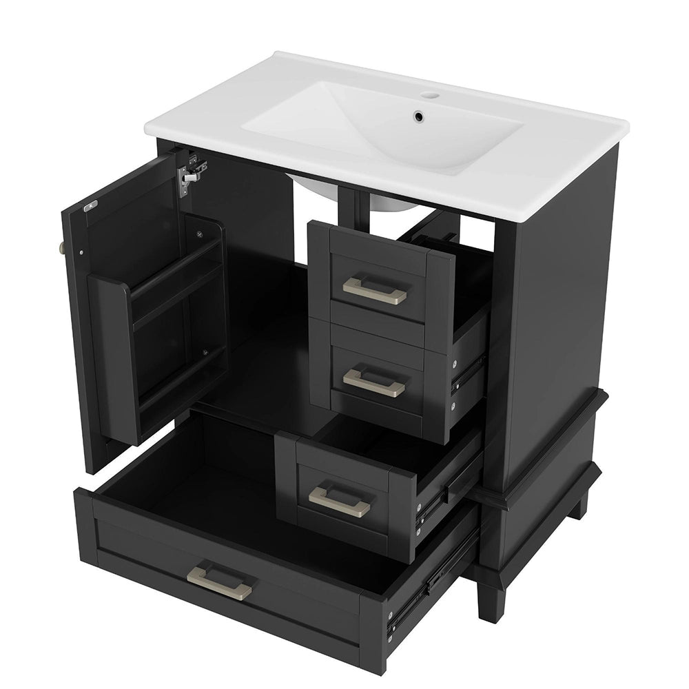 Armadio bagno elegante - Xylo - 73x45,5x83,5 cm - Nero - Laccato, lavabo ceramica, ripiani regolabili