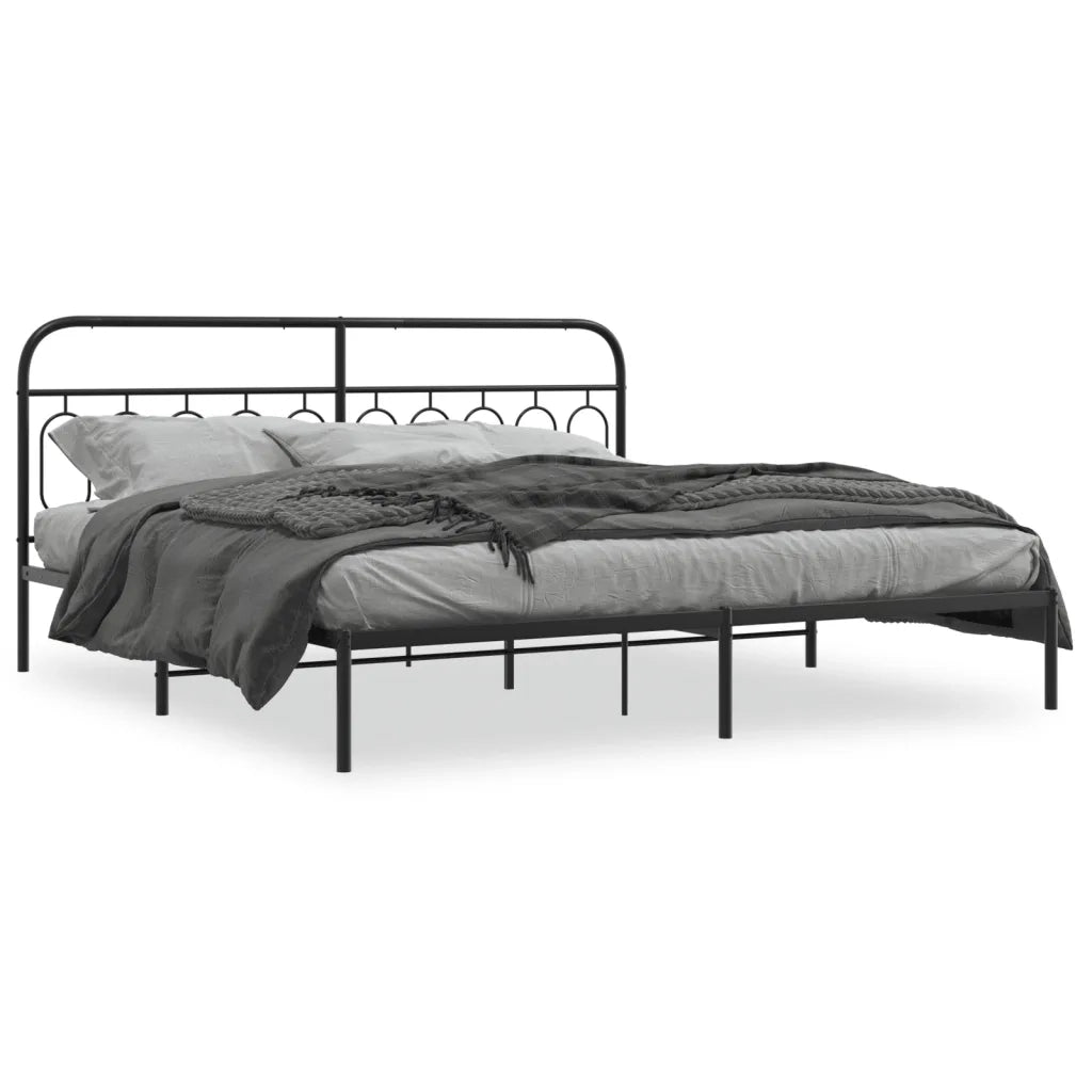 Letto matrimoniale | Letto per adulti | Giroletto con Testiera in Metallo Nero 200x200 cm