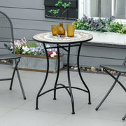 Tavolo da Bistrot Rotondo con Piano in Ceramica Mosaico ¨C MINIMAL ¨C Verde Beige Bianco ?60cm