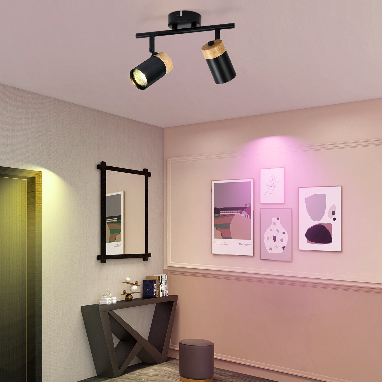 ZMH Faretto da soffitto legno 2 luci GU10 orientabili 330° per camera letto