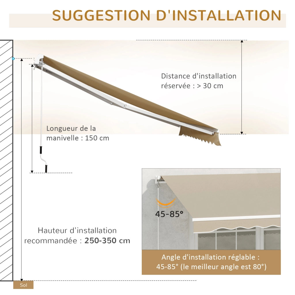 Tenda da Esterno Rettrattile per Terrazza ¨C zephmum ¨C Beige 395x245 cm Aluminium Polyester