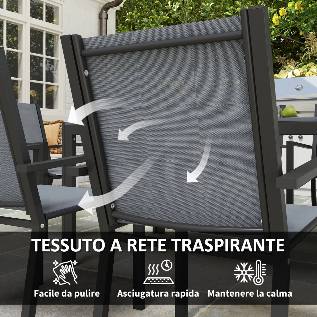 Set da Giardino con 6 Sedie Impilabili e Tavolo da Pranzo Rettangolare, Grigio Chiaro