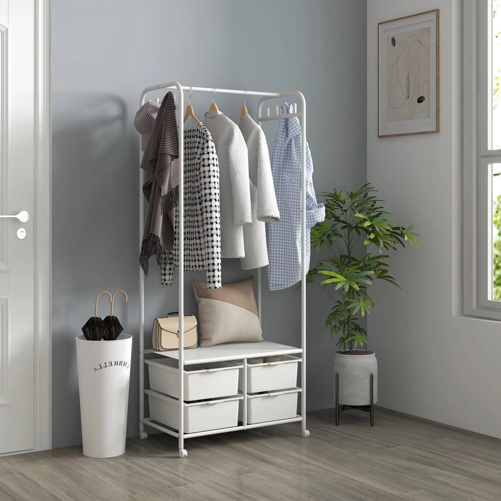 Appendiabiti con scaffale e cestini per scarpe ¨C Zephmum ¨C Bianco 63x37x153 cm