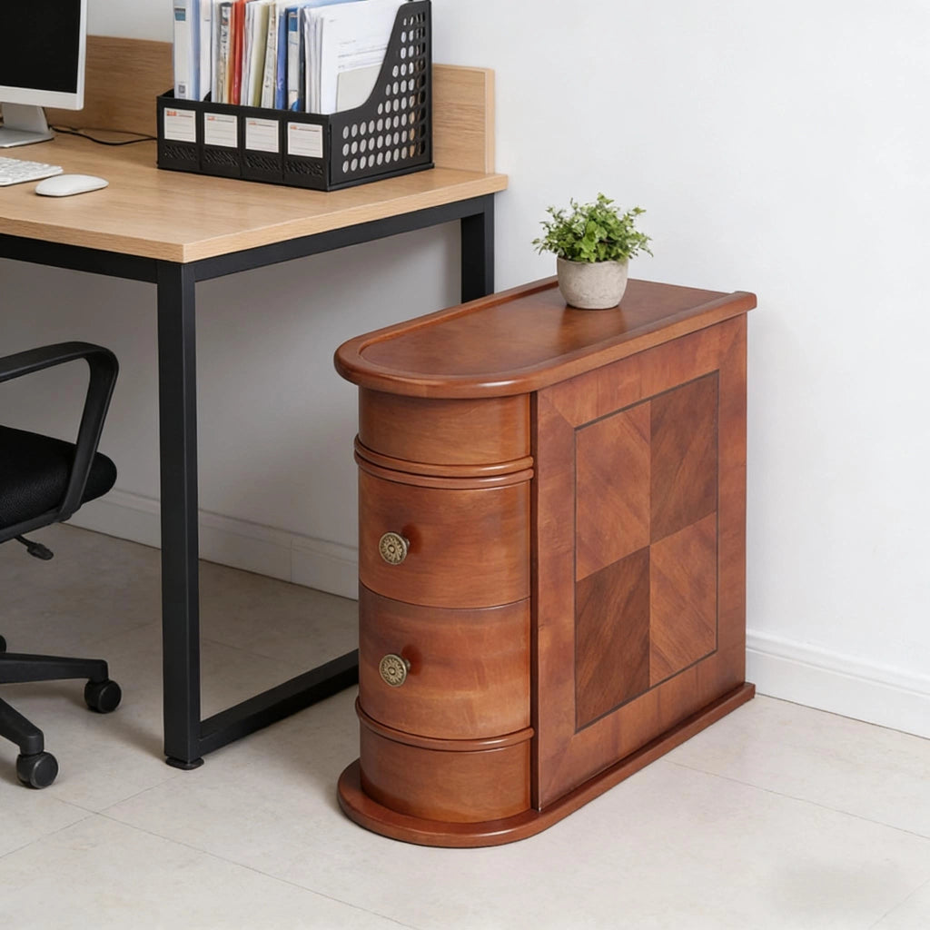 Comodino in legno con 2 cassetti, per camera da letto e soggiorno, senza montaggio, noce, 68 × 35 × 66 cm