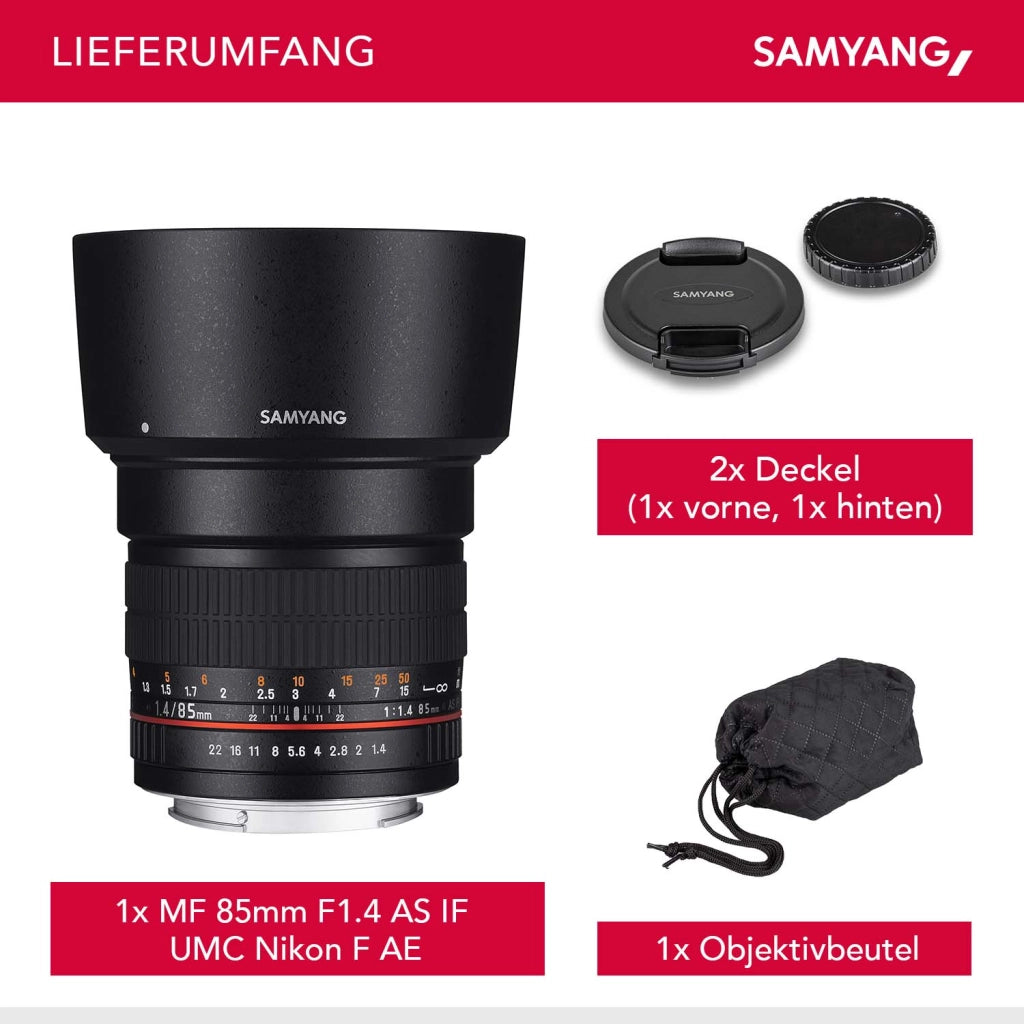 MF 85mm F1.4 AS IF UMC per Nikon F - obiettivo per ritratti a pieno formato per attacco Nikon F/F AE, adatto per APS-C, messa a fuoco manuale, per DSLR Nikon D780, D3500, D850, D7500, D5500