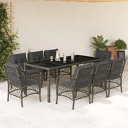 Set da Pranzo da Giardino 9 pz con Cuscini in Polyrattan Grigio 3212035