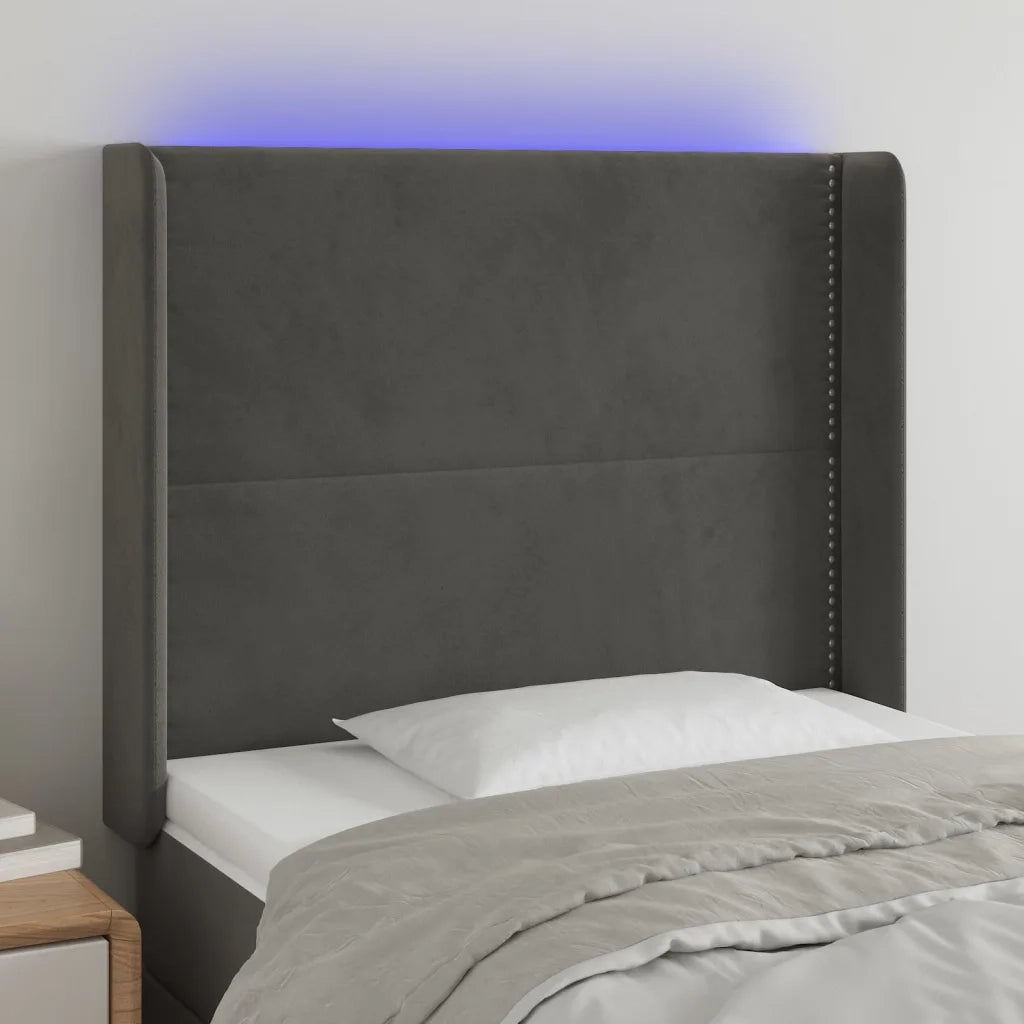 Testiera | Testata a LED Grigio Scuro 83x16x118/128 cm in Velluto