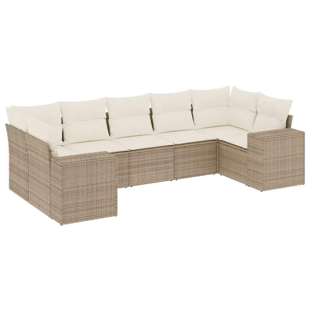 Set Divani da Giardino 7 pz con Cuscini Beige in Polyrattan 3255325