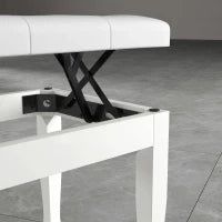 Panca per pianoforte, regolabile in altezza in legno massello, seduta imbottita, 64 x 35 x 45-55 cm, Bianco
