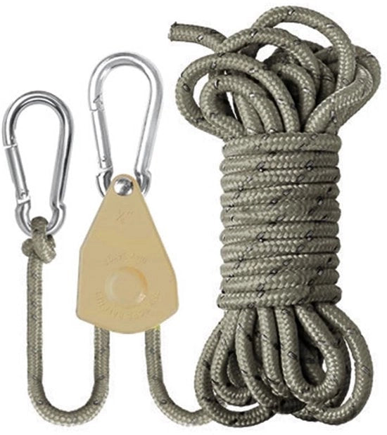 Rateltouwen 2M - Hanger per Lampada di Coltura - Fermo per Lampade di Coltura - Gravità - Gravità per Lampade di Coltura - Gravità per Cultura - Materiale Nylon/PP/Metallo - Materiale Robusto - Fermo per Lampada di Coltura