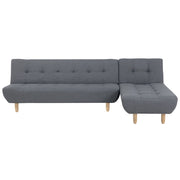 Divano Angolare Rivestimento In Tessuto Grigio Scuro Gambe In Legno Chiaro Chaise Longue versione sinistra 4 Posti