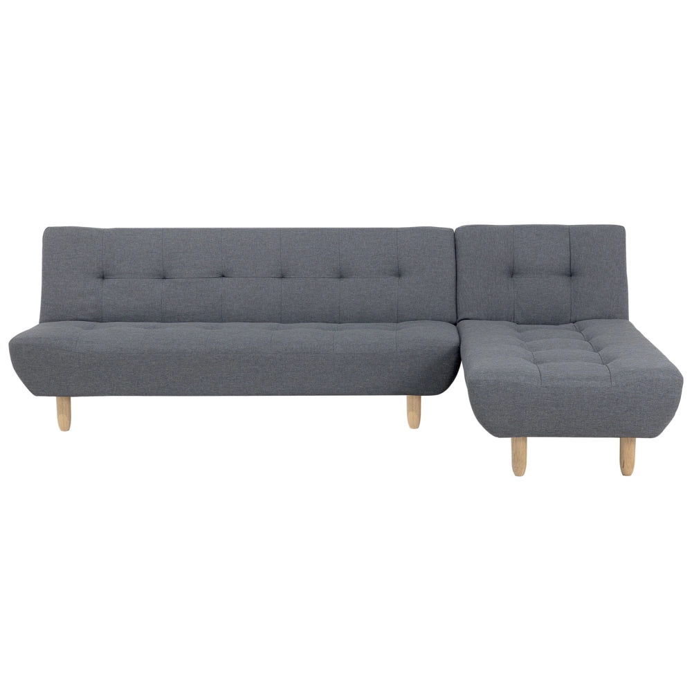 Divano Angolare Rivestimento In Tessuto Grigio Scuro Gambe In Legno Chiaro Chaise Longue versione sinistra 4 Posti