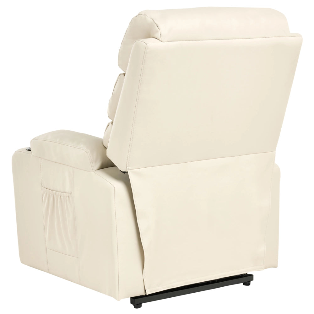 Poltrona elettrica reclinabile in ecopelle imbottita con poggiapiedi beige stile moderno