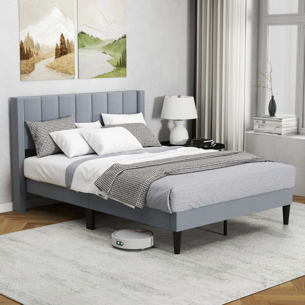 Struttura letto matrimoniale con rivestimento in tessuto di velluto-Letto a piattaforma con piedini regolabili Grigio