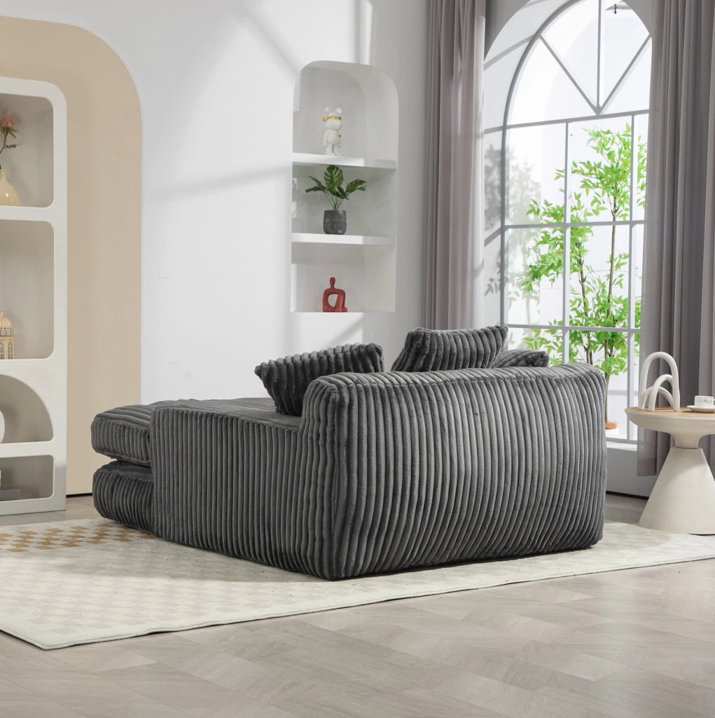 Chaise longue 125x155x63 cm con 3 cuscini; senza montaggio in velluto a coste grigio scuro