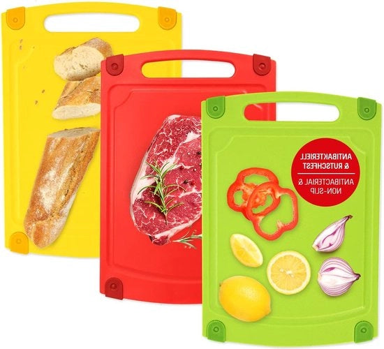 Set di 3 coltelli in plastica antibatterico - 292 x 203 x 78 cm - con solco per sapone e angoli antiscivolo - lavabile in lavastoviglie
