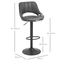 Set 2 Sgabelli da Bar Girevoli con Schienale e Poggiapiedi, Sgabelli Alti Moderni con Altezza Regolabile Base in Metallo Seduta Finta Pelle Grigia, 47x52x87-109cm