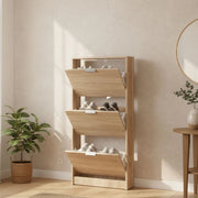 Mobile Portascarpe Melle, Scarpiera 3 Ripiani, 58x18x119h cm Marrone Rovere Chiaro