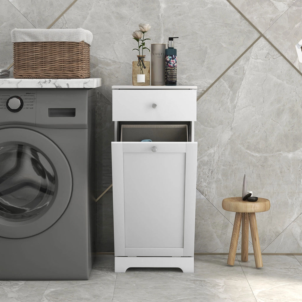 Mobile da bagno con cesto per il bucato e cassetto ¨C zephmum ¨C bianco 40x40x90.5 cm