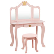Set toeletta e sedia per bambine con cassetto, Toeletta 2 in 1 con superficie smontabile, Rosa-Toelette per bimbi
