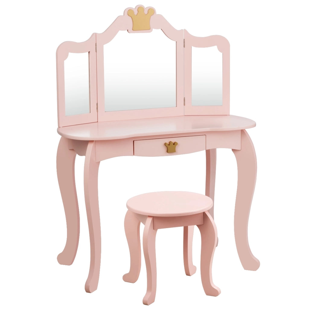 Set toeletta e sedia per bambine con cassetto, Toeletta 2 in 1 con superficie smontabile, Rosa-Toelette per bimbi