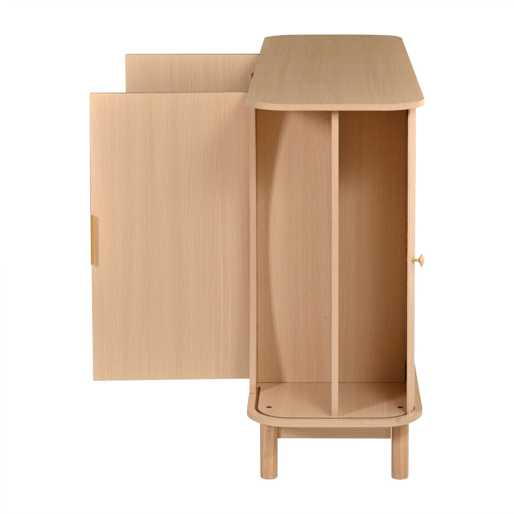 Credenza e madia con 2 ante scorrevoli e ripiano regolabile, per soggiorno, in MDF naturale, 140 × 40 × 88 cm