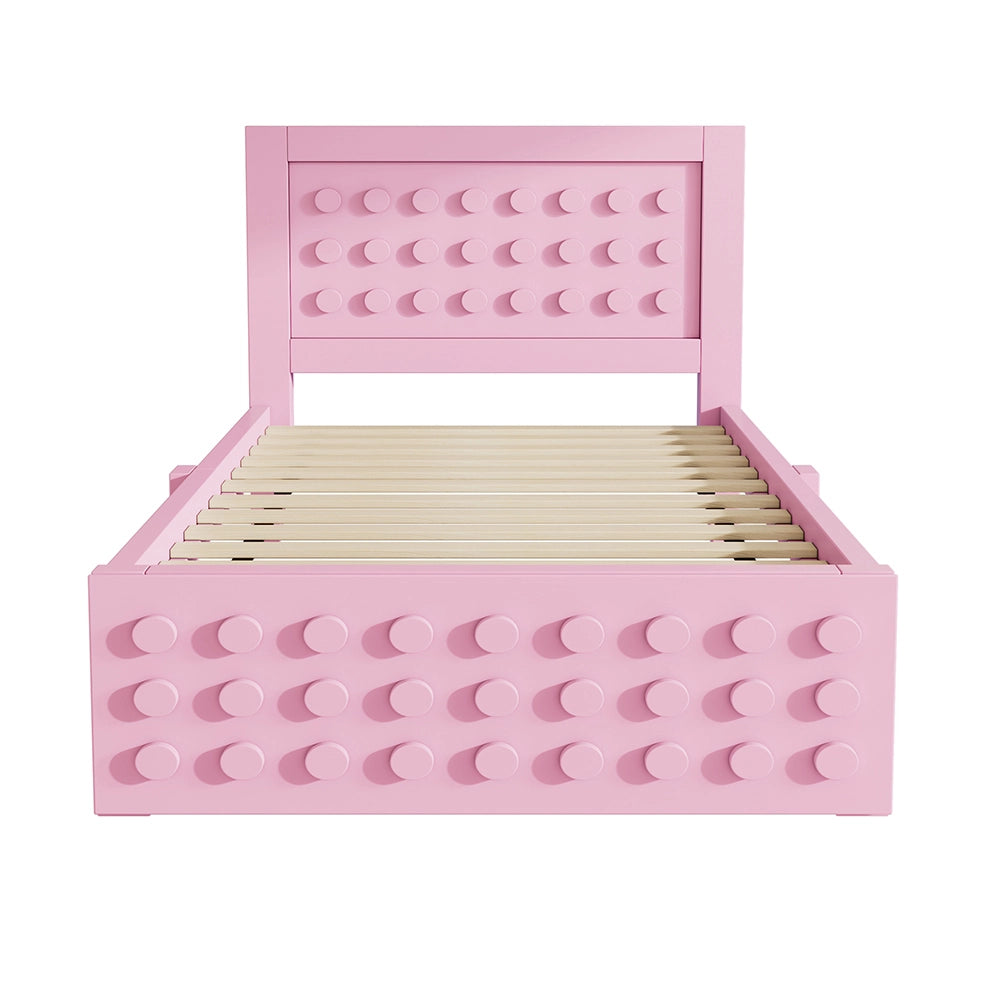 Letto bambino-Xylo-90x190 cm-design a blocchi, cassetti, contenitore, rosa, senza materasso