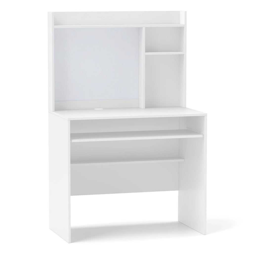 Scrivania per computer con lavagna magnetica, Scrivania moderna con ripiano e vassoio per tastiera Bianco
