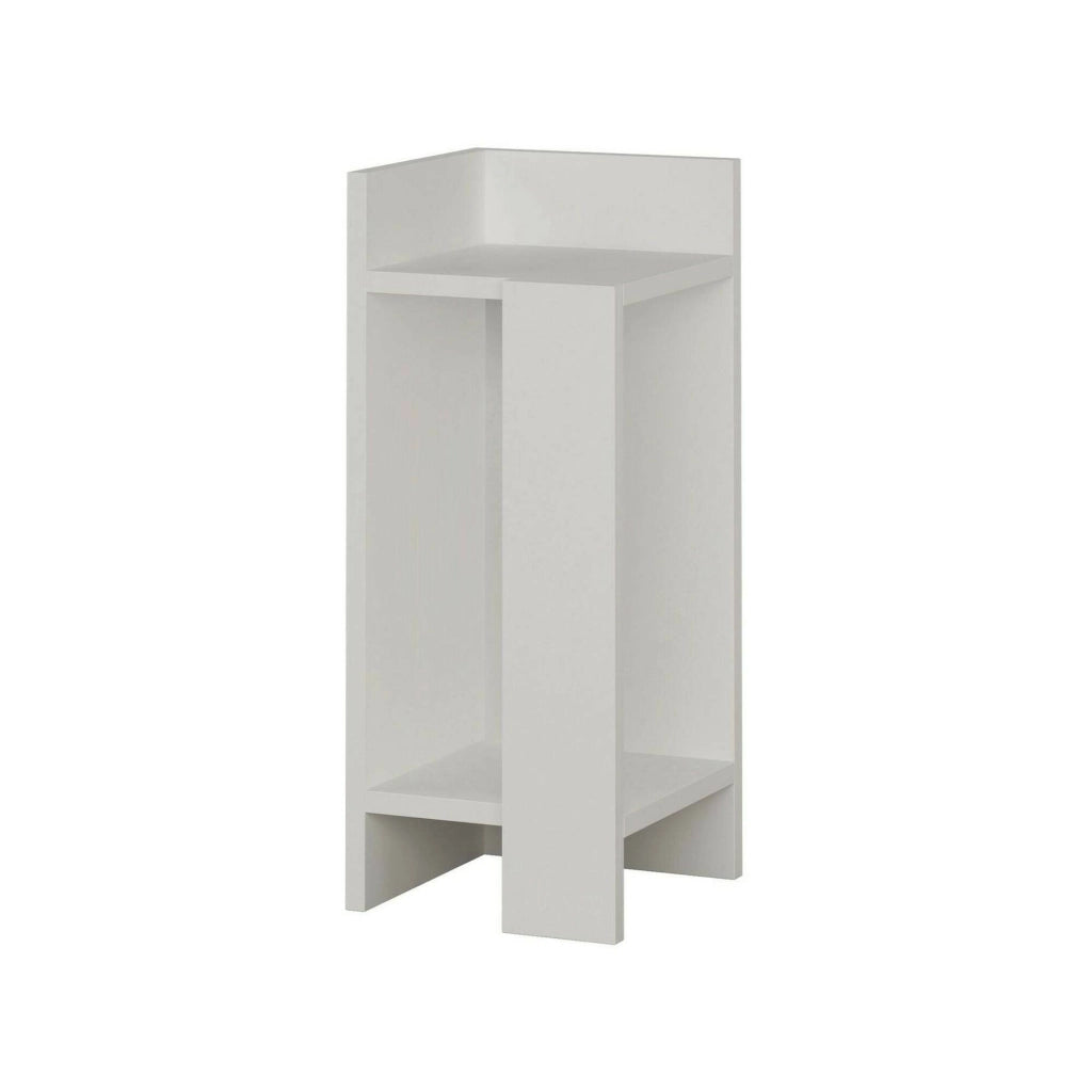 Comodino Asterix, Comò basso, Tavolino da notte, Mensola da letto, 25x27h60 cm, Bianco